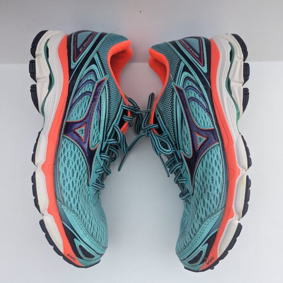 Mizuno Women's Wave Inspire 13 in Teal, Black and Red - Size 7 Running Sneaker - Picture 4 of 6
